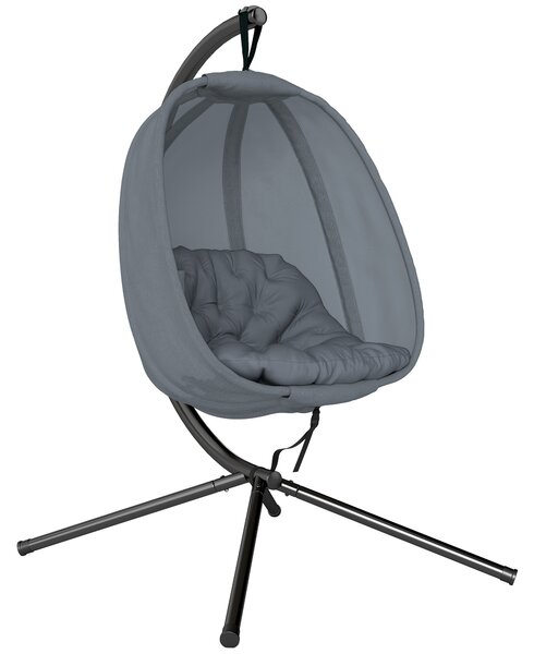Outsunny Hanging Egg Chair, Folding Swing Hammock with Cushion and Stand for Indoor Outdoor, Patio Garden Furniture, Grey
