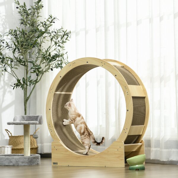 PawHut Cat Wheel with Brake, Scratching Pads, Oak Aosom UK
