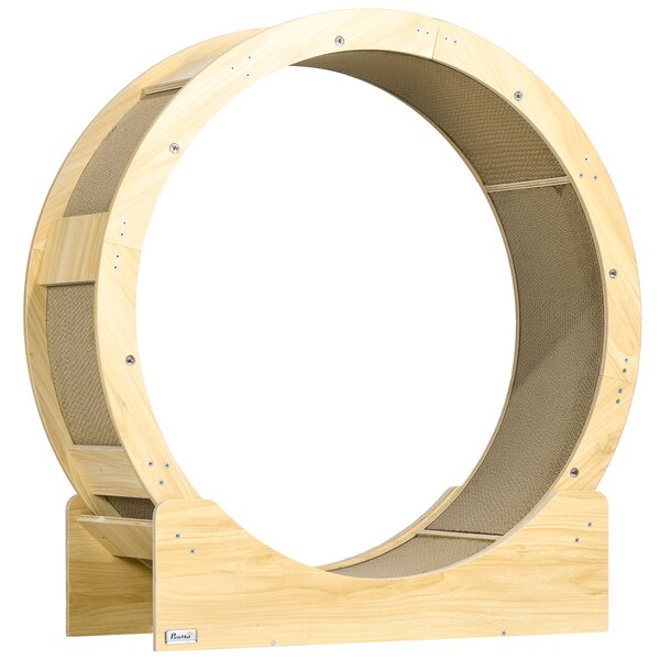 PawHut Cat Wheel with Brake, Scratching Pads, Oak Aosom UK