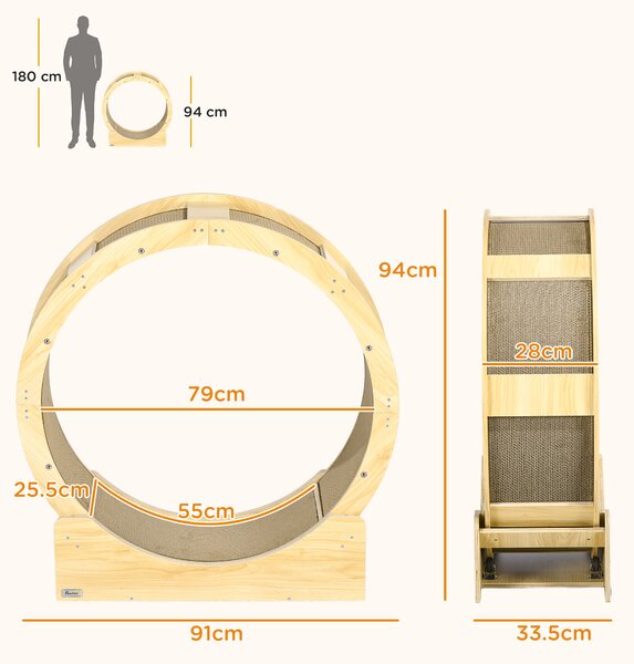 PawHut Cat Wheel with Brake, Scratching Pads, Oak Aosom UK