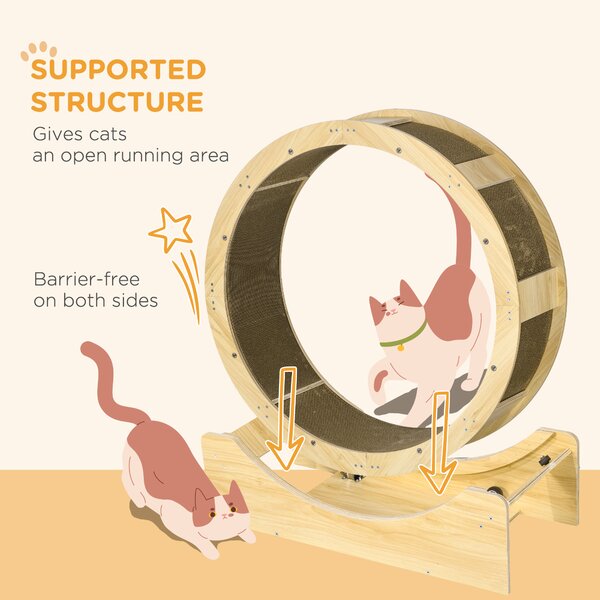 PawHut Cat Wheel with Brake, Scratching Pads, Oak Aosom UK