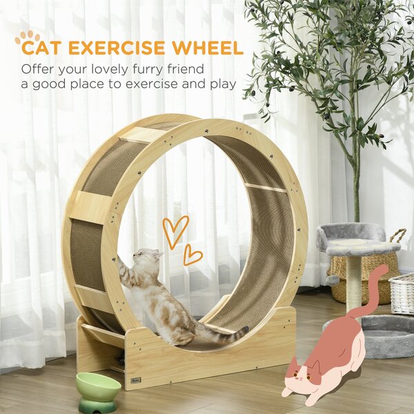 PawHut Cat Wheel with Brake, Scratching Pads, Oak Aosom UK