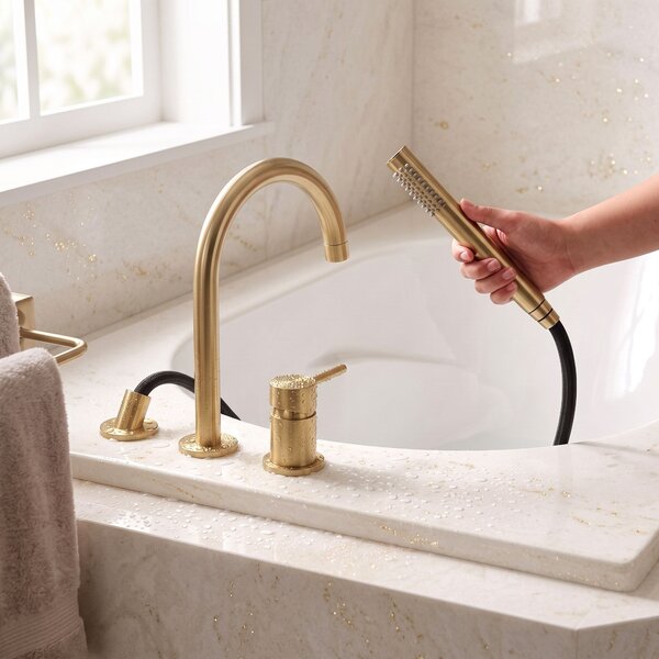 3-Hole Bathtub Faucet Rea Lungo Brush Gold