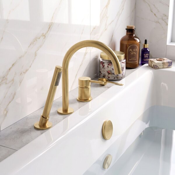 3-Hole Bathtub Faucet Rea Lungo Brush Gold