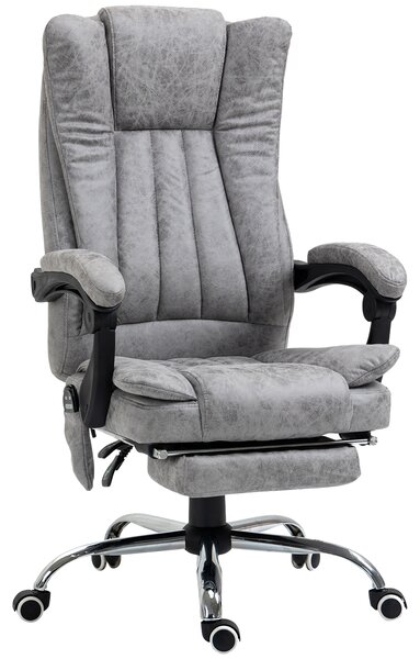 Vinsetto 6-Points Massage Office Chair w/ Vibrating & Heating, Microfibre Executive Office Chair with Manual Footrest, Anti-Cat-Scratch , Grey Aosom UK
