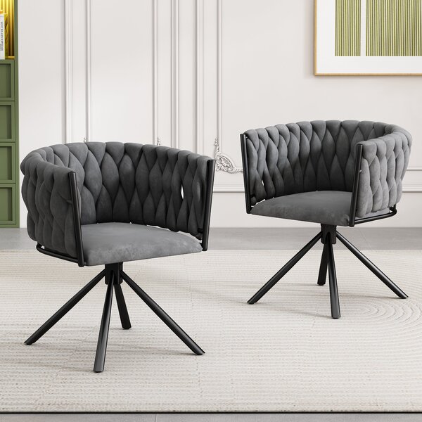 Set of 2 Swivel Dining Chair with Four Metal Legs, Velvet Fabric Kitchen Chair, Light Luxury Executive Office Chair, 61x51.5x71 cm, Gray Aosom.UK