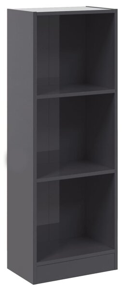 3-Tier Book Cabinet High Gloss Grey 40x24x109 cm Engineered Wood