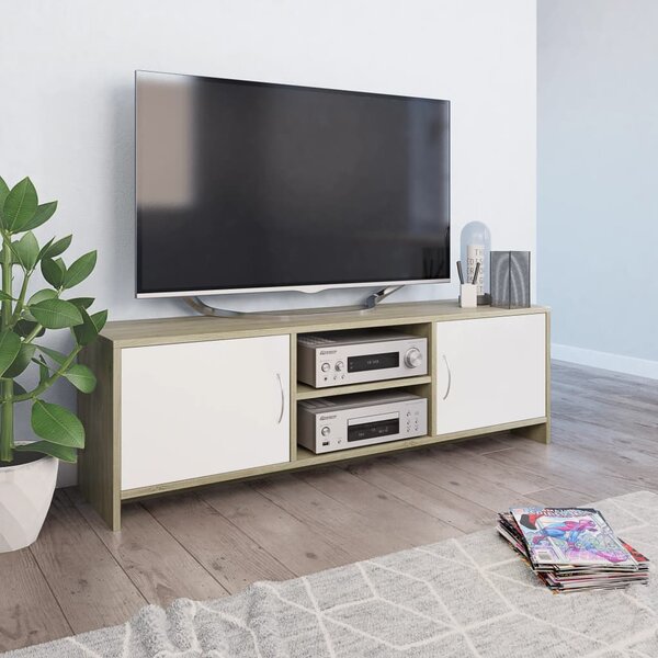 TV Cabinet White and Sonoma Oak 120x30x37.5 cm Engineered Wood