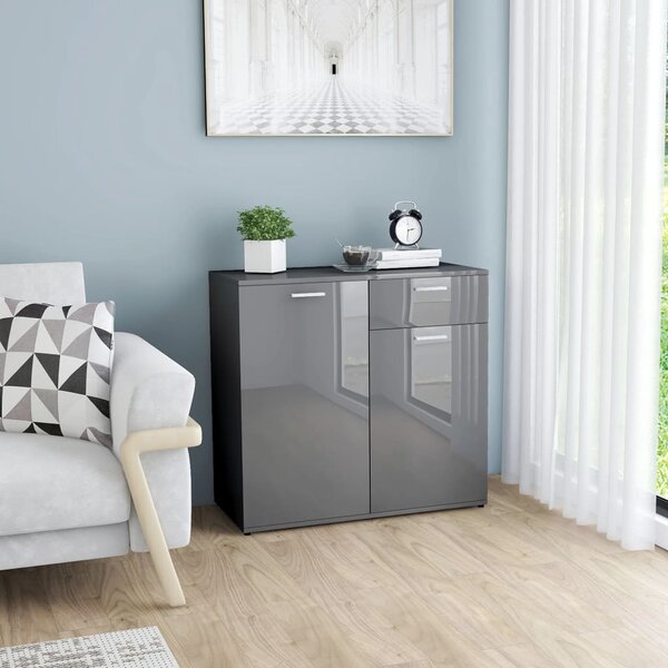 Sideboard High Gloss Grey 80x36x75 cm Engineered Wood