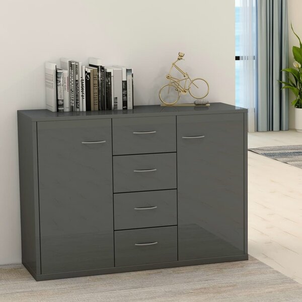 Sideboard High Gloss Grey 88x30x65 cm Engineered Wood