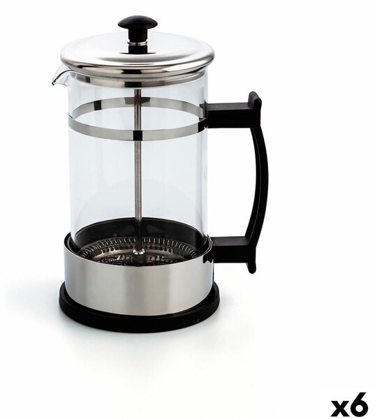 Cafetière with Plunger Quid Serenia Transparent Glass Stainless steel 600 ml (6 Units)