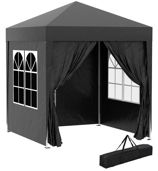 Outsunny 2x2m Garden Pop Up Gazebo Shelter Canopy w/ Removable Walls and Carrying Bag for Party and Camping, Black