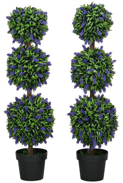 HOMCOM Artificial Lavender Flower Ball Trees, Set of 2, with Pot for Indoor Outdoor Decor, 110cm, Green. Aosom UK