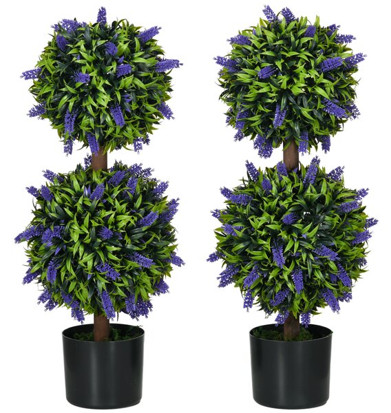 HOMCOM Set of 2 Artificial Plants, Lavender Flowers Ball Trees with Pot, for Home Indoor Outdoor Decor, 70cm Aosom UK
