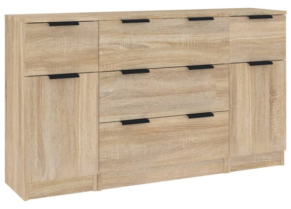 3 Piece Sideboard Set Sonoma Oak Engineered Wood