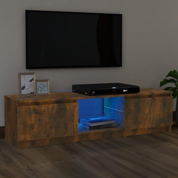 TV Cabinet with LED Lights Smoked Oak 120x30x35.5 cm