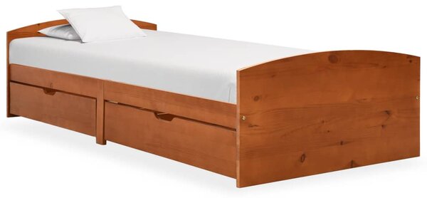 Bed Frame with 2 Drawers Honey Brown Solid Pine Wood 90x200 cm