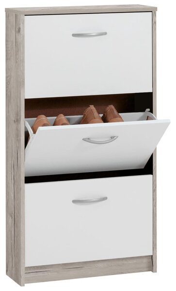 FMD Shoe Cabinet with 3 Tilting Compartments White and Oak