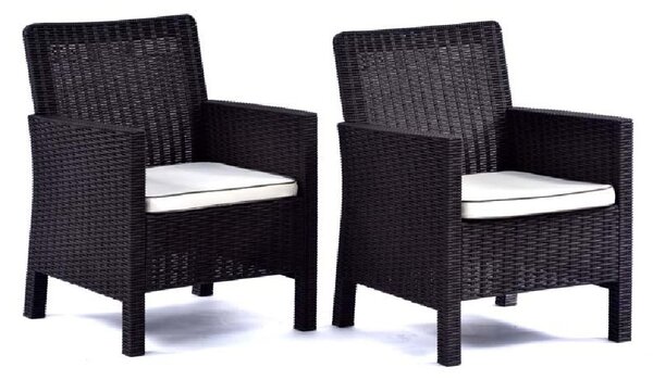 Mili Brown Rattan Tub Arm Chairs In Pair