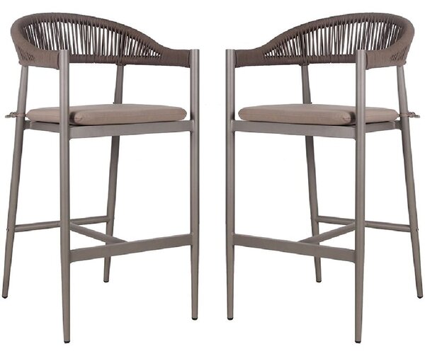 Nardo Taupe Weave Bar Chairs With Metal Frame In Pair