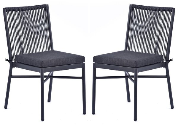 Nardo Grey Weave Outdoor Side Chairs With Metal Frame In Pair