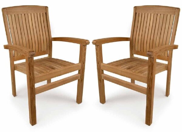 Pryor Teak Wooden Outdoor Arm Chairs In Pair