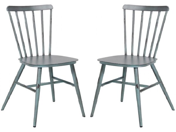 Piper Vintage Blue Aluminium Side Chairs In Pair