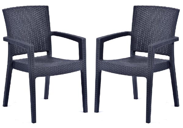 Piraeus Anthracite Polypropylene Arm Chairs In Pair
