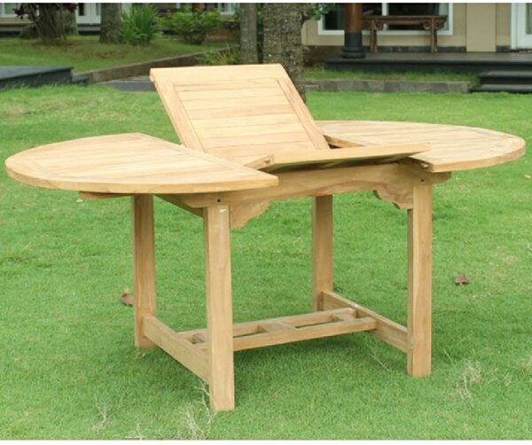 Tooele Wooden Round Extending Dining Table In Teak