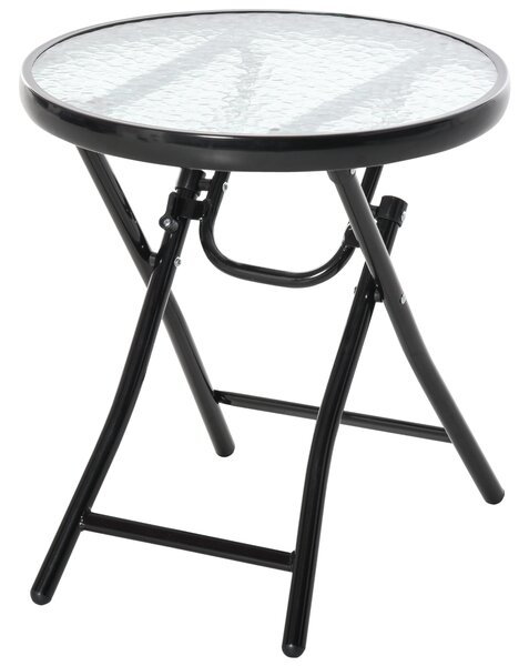 Outsunny Portable Round Garden Table, Folding Table with Glass Top and Safety Buckle, for Patio, Outdoor, Indoor Use, Black
