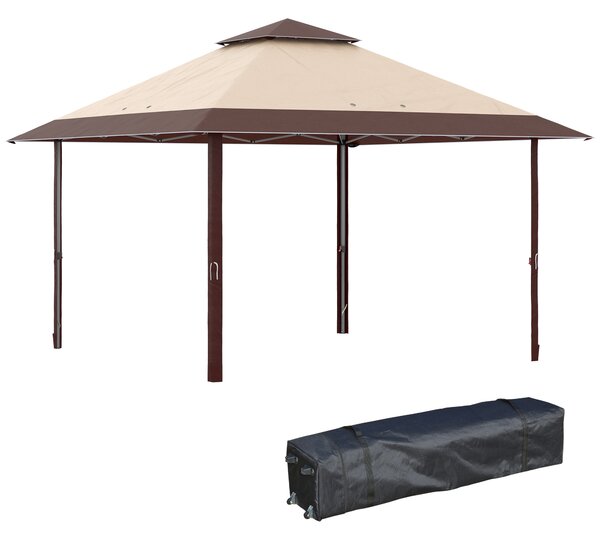Outsunny 4x4m Pop-Up Gazebo with Double Roof, UV Protection, Roller Bag & Adjustable Legs for Outdoor Events, Coffee
