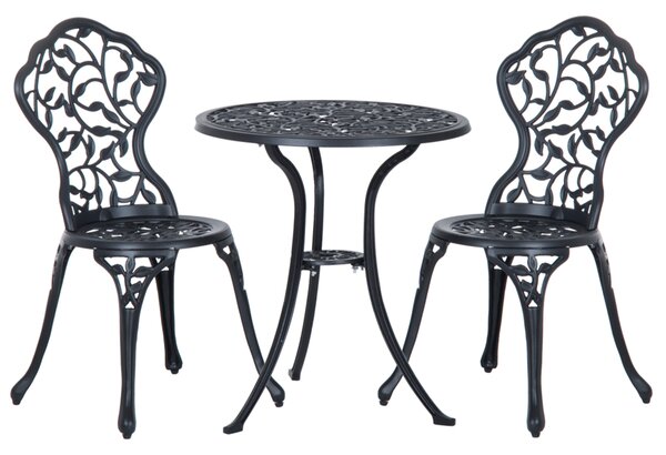 Outsunny Cast Aluminium Bistro Set: Antique Style 3-Piece Garden Furniture with Table & Chairs, Outdoor Seating