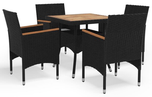 5 Piece Garden Dining Set Poly Rattan and Solid Wood Brown
