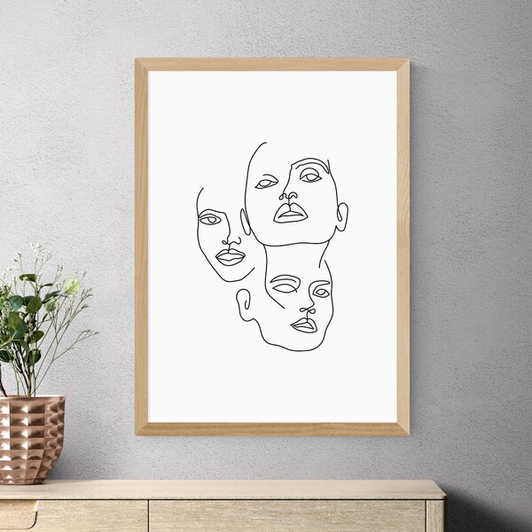 East End Prints Three Line Art Faces by Sundry Society Black