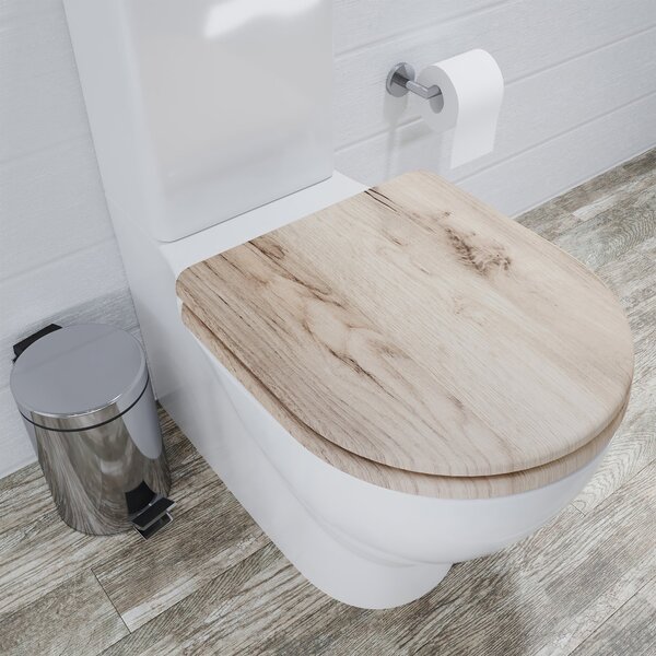 Croydex Verese Grey Oak Effect Flexi Fix D Shape Toilet Seat Grey