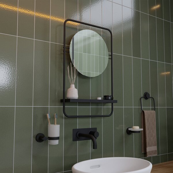 Croydex Furzton Round Wall Mirror with Shelf Black