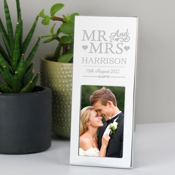 Personalised Small Mr and Mrs Silver Photo Frame Silver