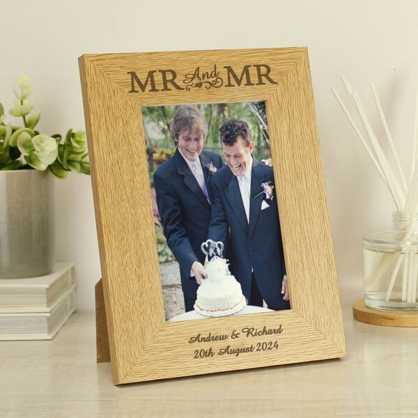 Personalised Mr and Mr Oak Finish Photo Frame Brown