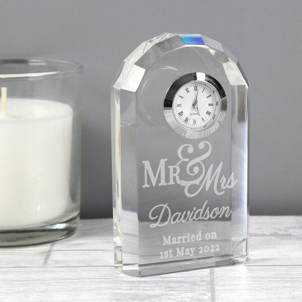 Personalised Mr and Mrs Crystal Clock Clear