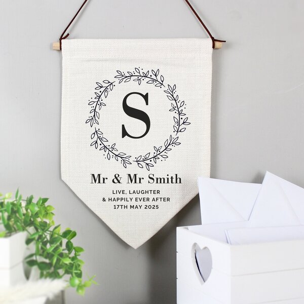 Personalised Floral Leaf Hanging Banner White