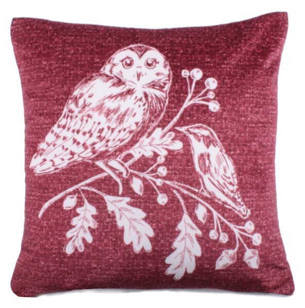Woodland Owls 43cm x 43cm Filled Cushion Red