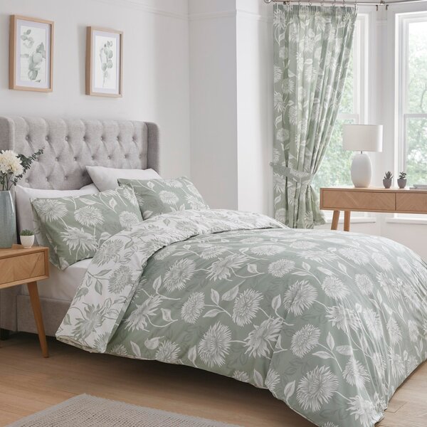 Dreams & Drapes Chrysanthemum Duvet Cover Bedding Set Green