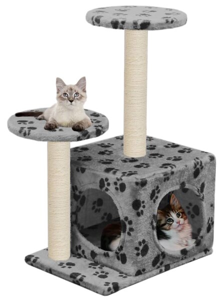 Cat Tree with Sisal Scratching Posts 60 cm Grey Paw Prints