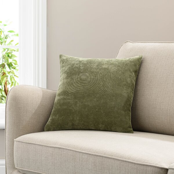 Velour Feather Cushion Olive (Green)