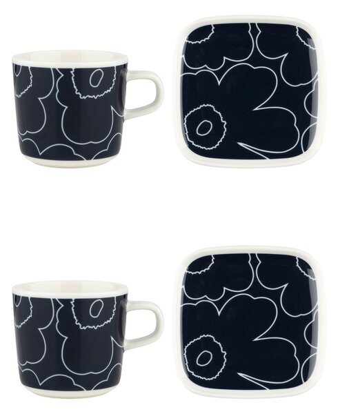 Marimekko Piirto Unikko cup and saucer set 20 cl 4 pieces White-dark blue