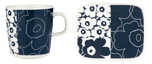 Marimekko Unikko kollaasi tray + mug 2 pieces White-dark blue