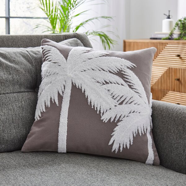 Palm Crewel Cushion Grey Grey