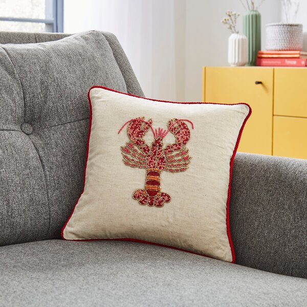 Beaded Lobster Cushion Red