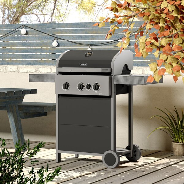 Tower Stealth 3000 Three Burner Gas BBQ with Side Burner, Grey Steel