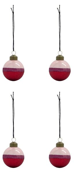 House Doctor Stripe Christmas bauble Ø5 cm 4-pack Pink-red